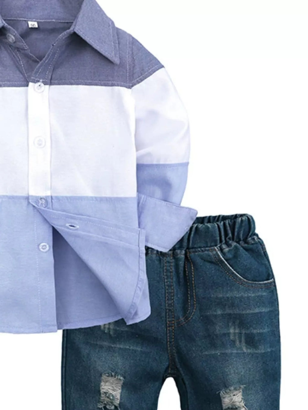 Children's Color Block Shirt & Ripped Jeans Set