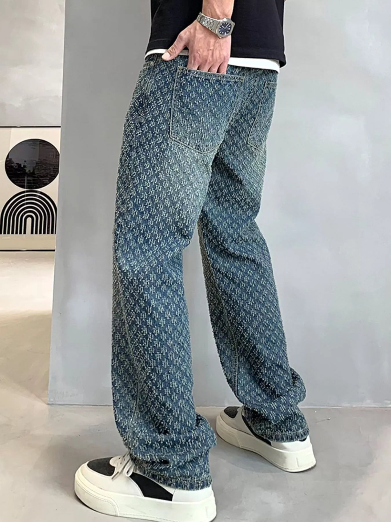 Men's Textured Pattern Relaxed Fit Jeans