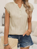 Wavy Textured Button V Neck Blouse