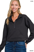 Zenana Scuba Half Zip Pullover With Kangaroo Pockets