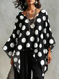 Polka Dot Asymmetrical Hem Blouse