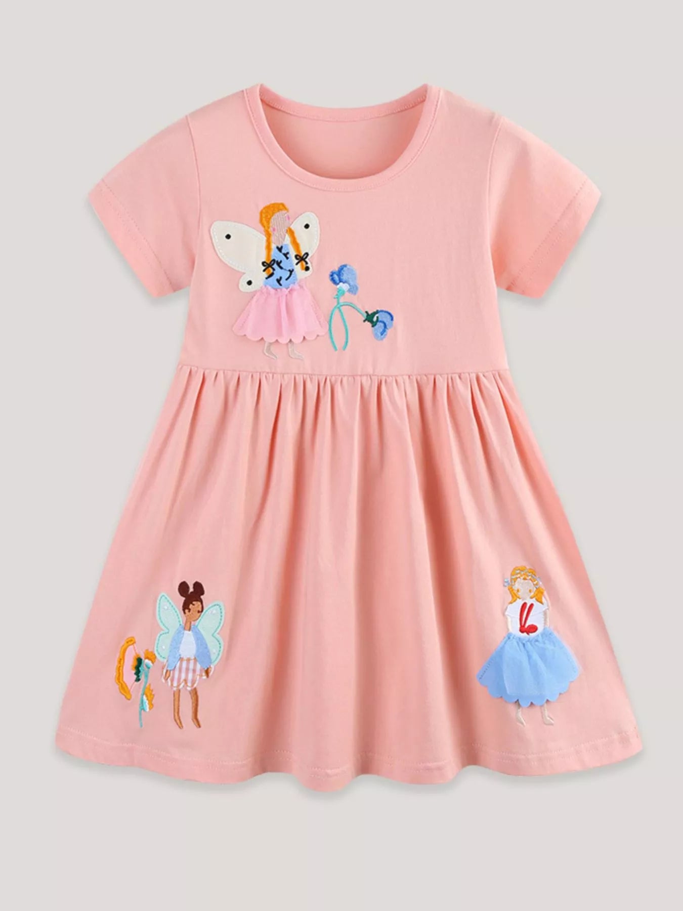 Children's Cute Cartoon Applique Short Sleeve Casual Dress