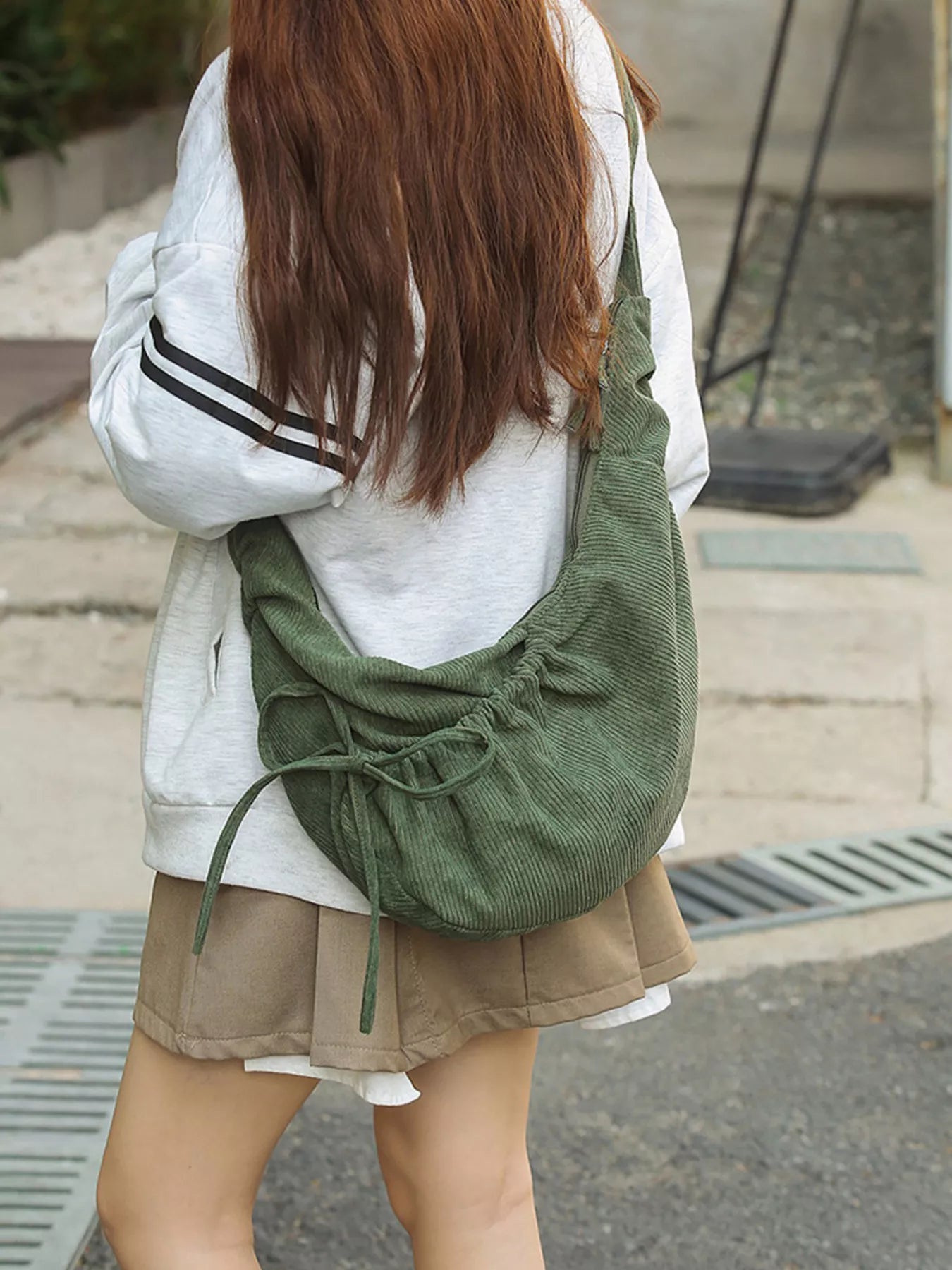Corduroy Drawstring Crossbody Bag