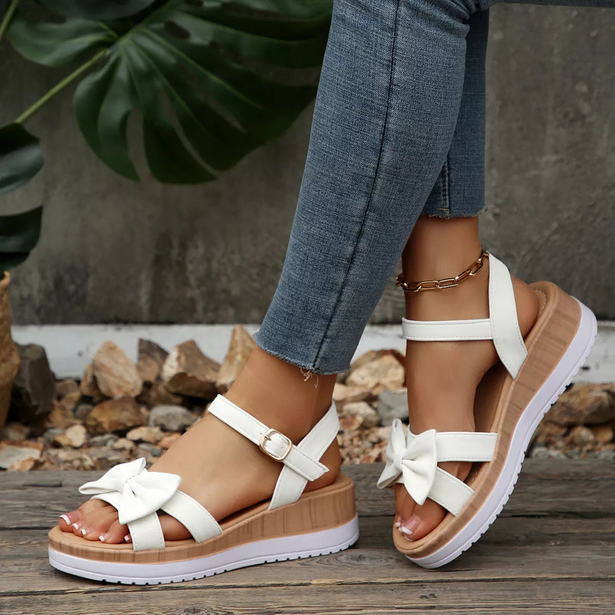 Bow Open Toe Wedge Sandals