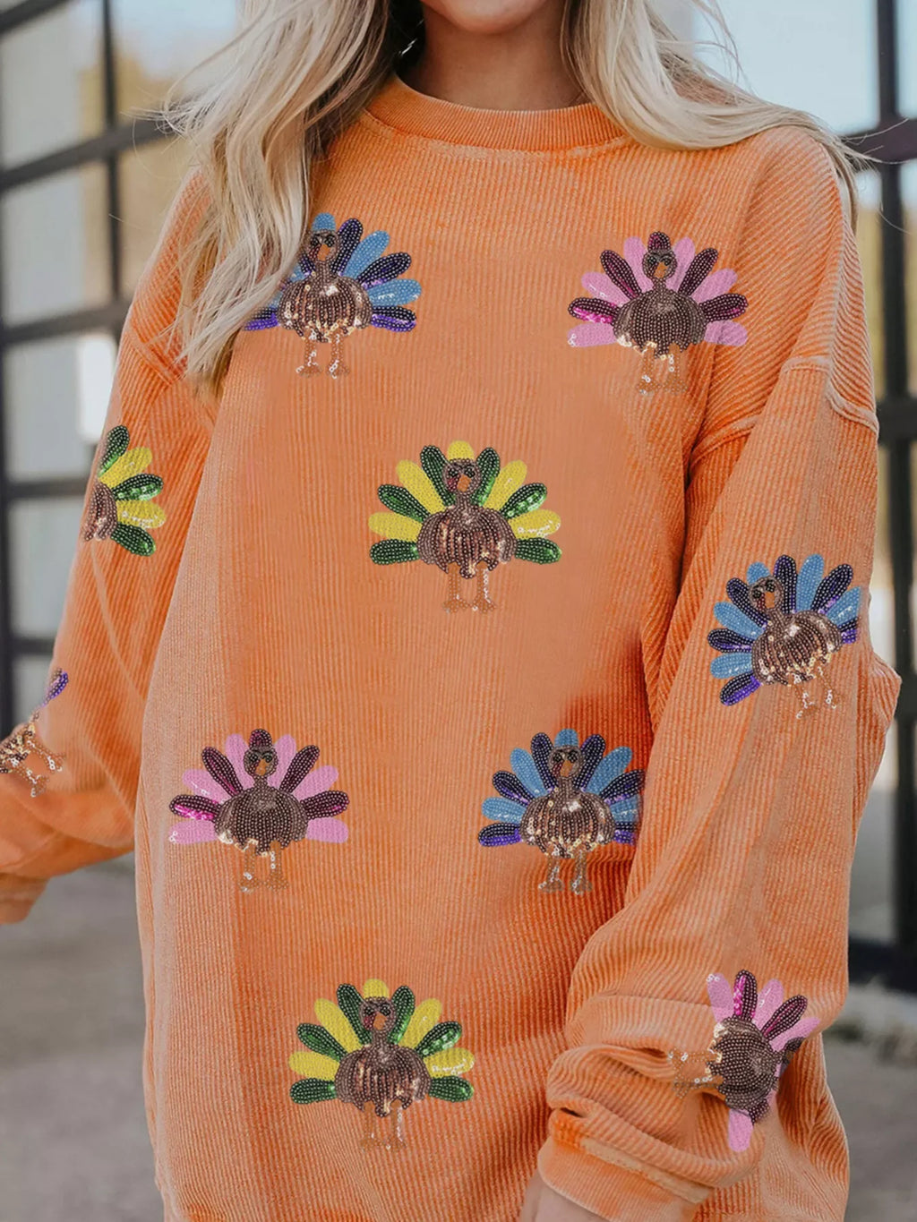 Turkey Graphic Corded Baggy Sweatshirt