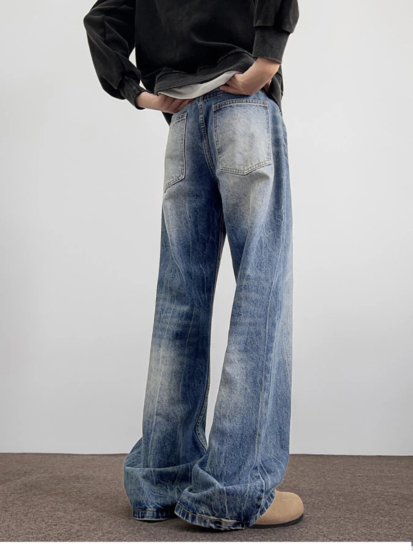 Men's Plus Size Vintage Wash Wide Leg Jeans
