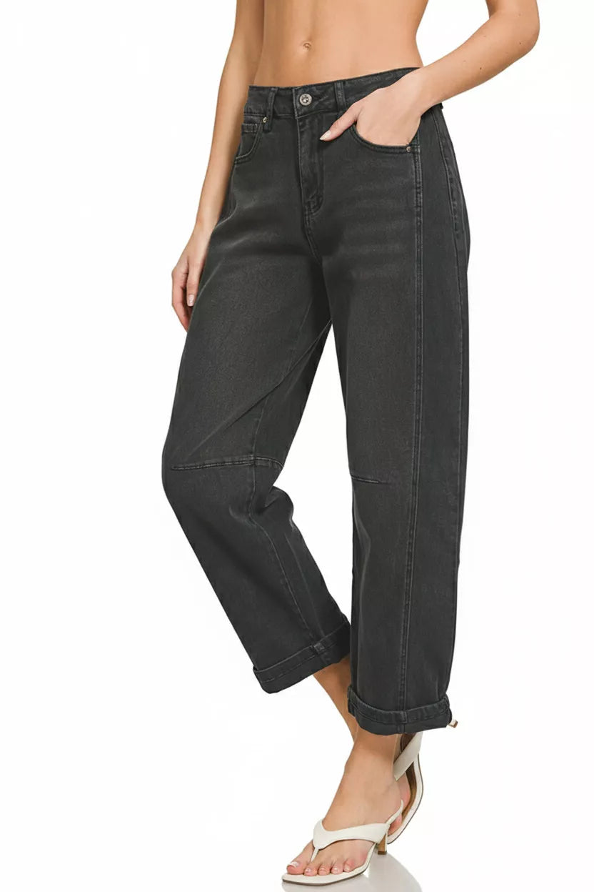 Zenana High Rise Barrel-Leg Cropped Jeans