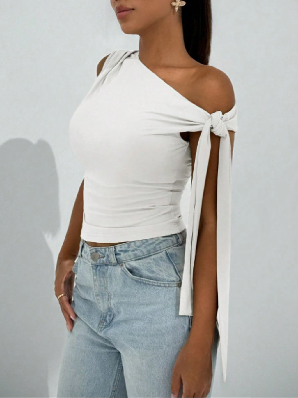 One-Shoulder Tie Detail Top
