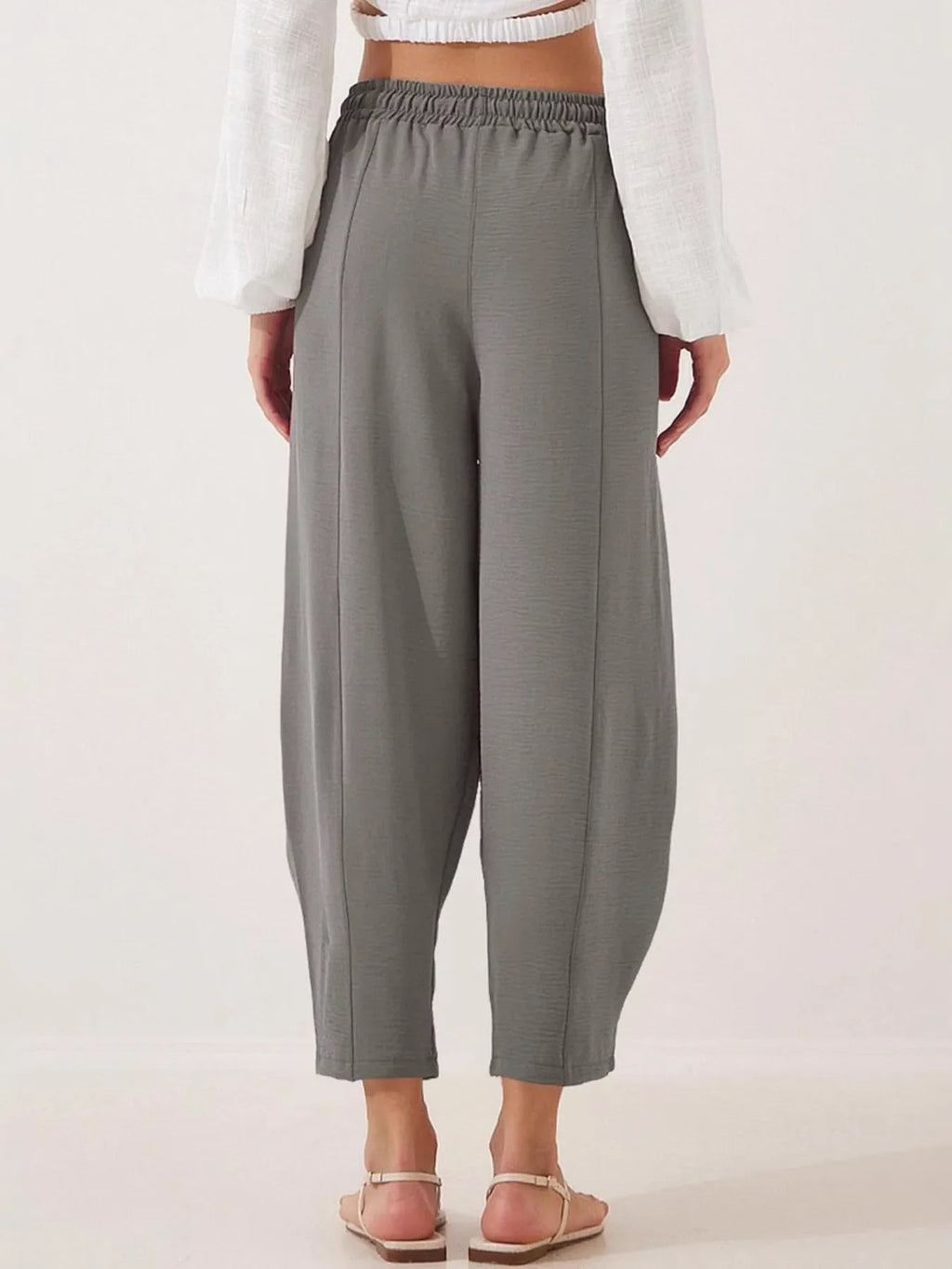 Full Size Drawstring Wide Leg Cropped Pants Plus Size