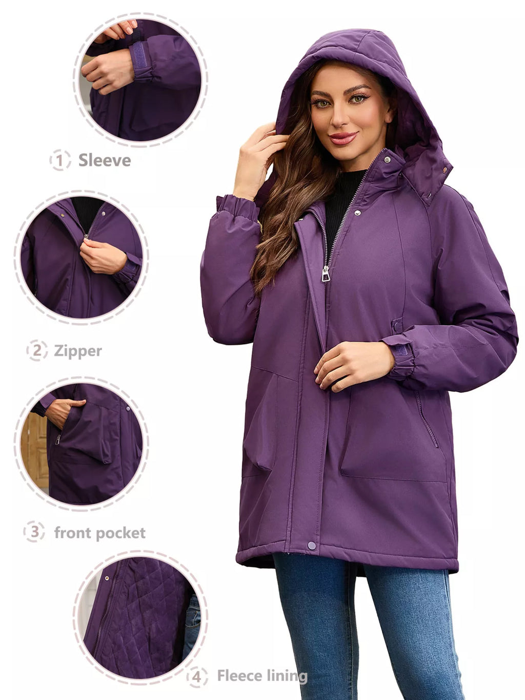 Full Size Hooded Mid-Length Windproof Outerwear Plus Size