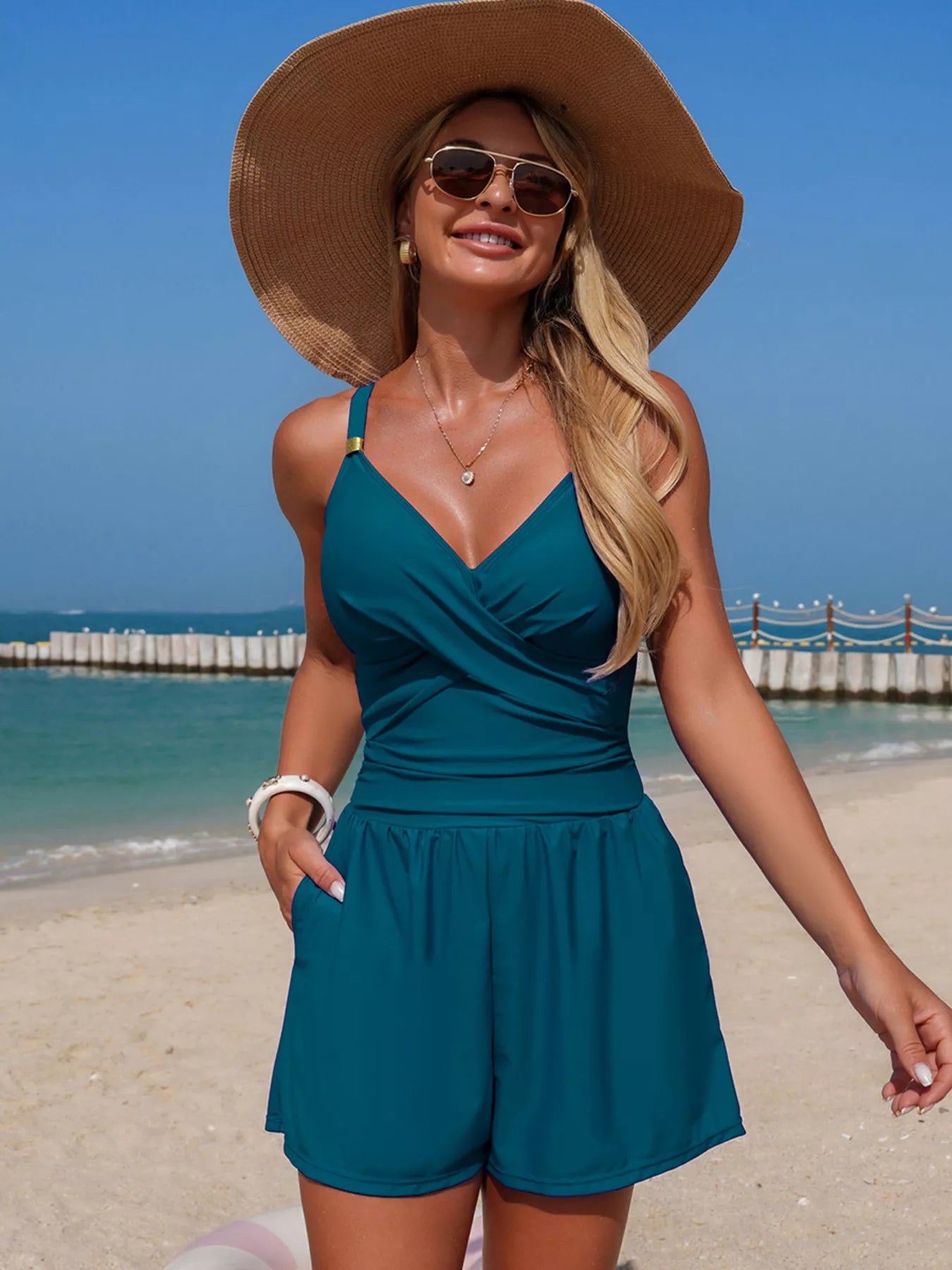 V-Neck Spaghetti Strap One-Piece Swimsuit