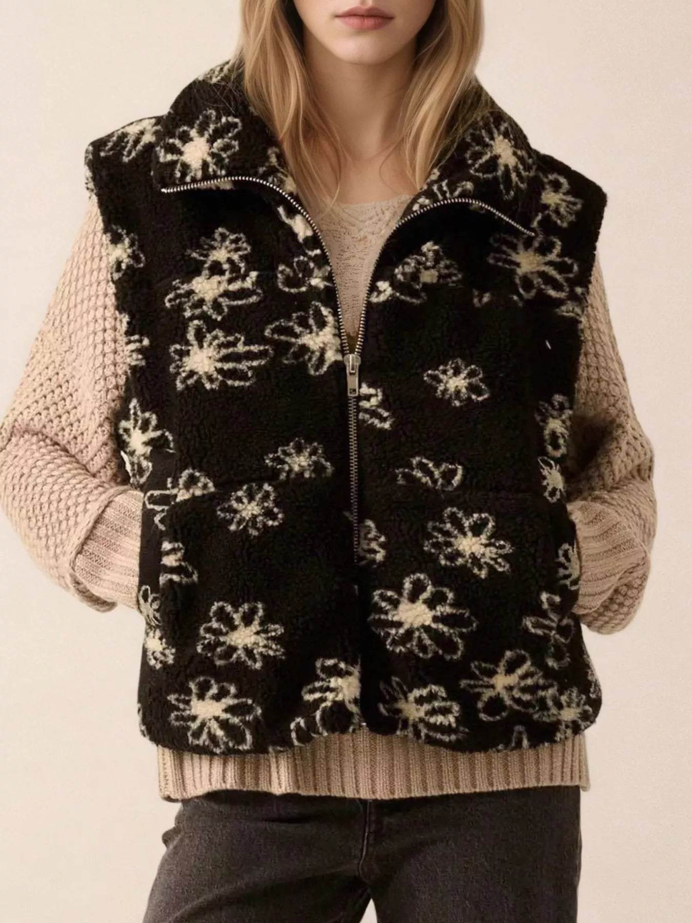 Zip Up Vest Coat with Pockets