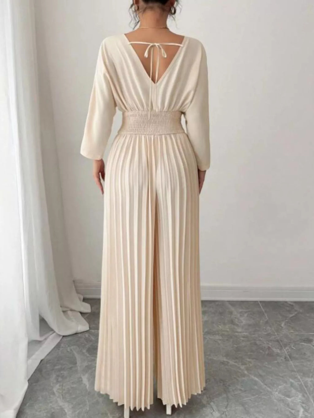 Surplice Pleated Wide Leg Jumpsuit
