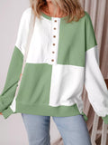 Colorblock Henley High Low Oversize Sweatshirt