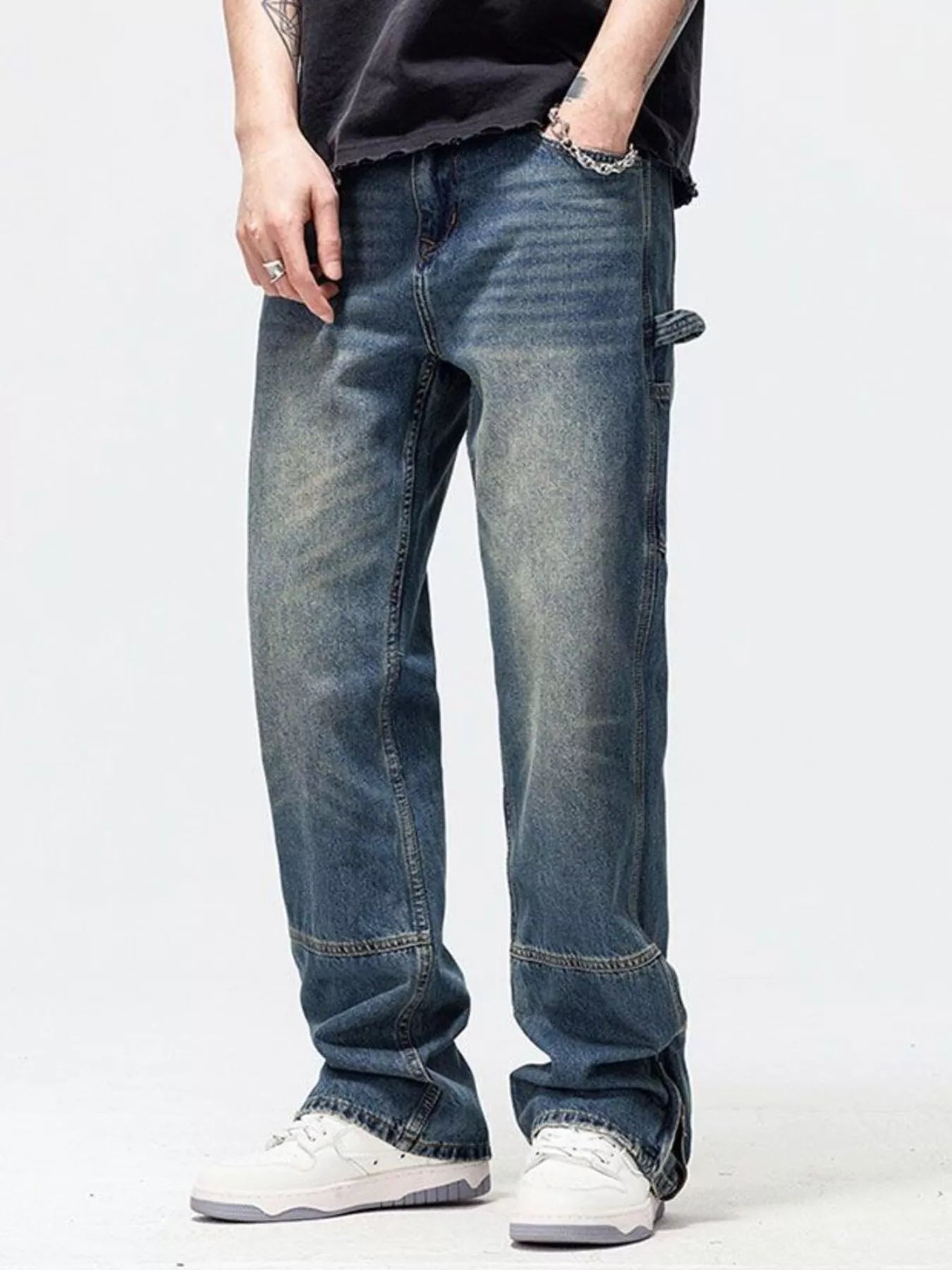 Men's Washed Wide Leg Jeans