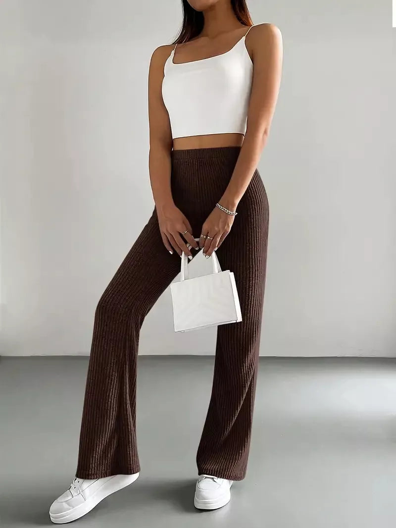 Ribbed Knit High Waist Flare Pants