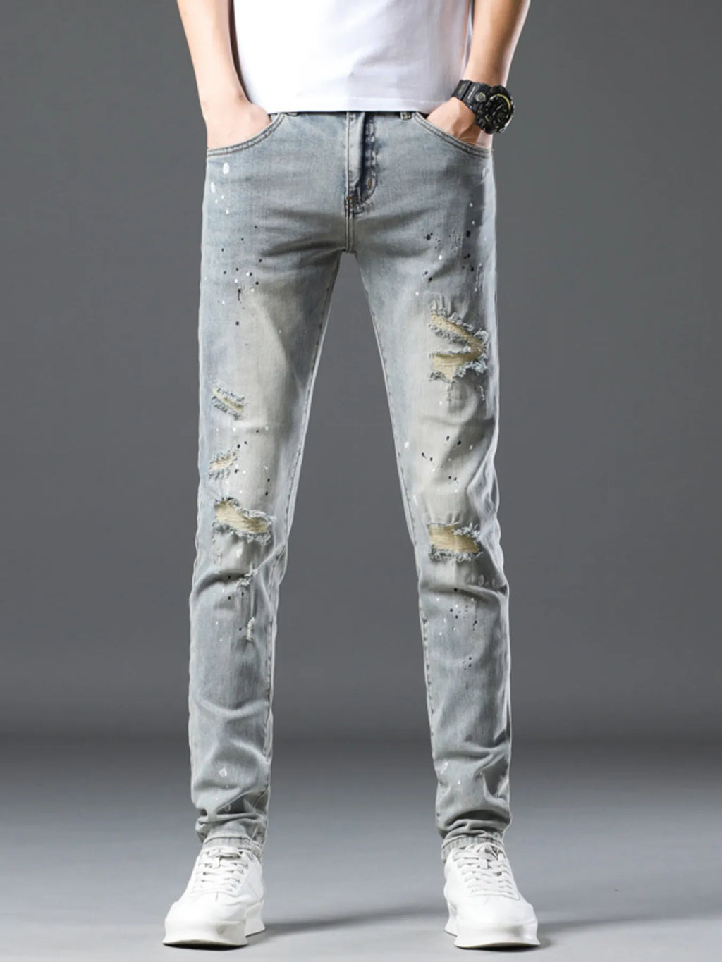 Men's Vintage Distressed Light Wash Skinny Jeans