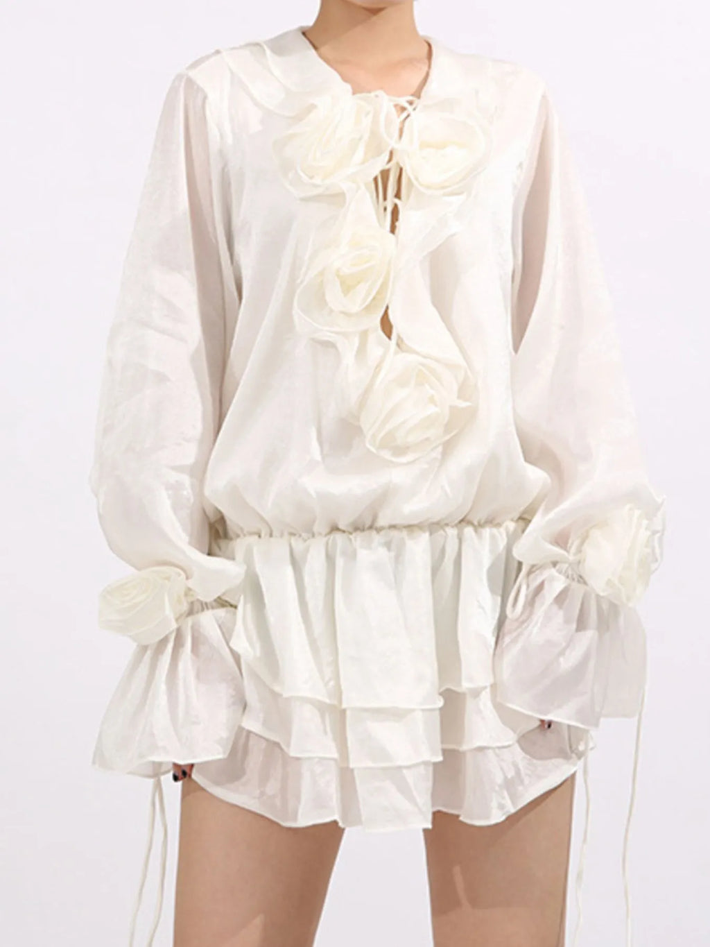 Flower Ruffled Long Sleeve Dress