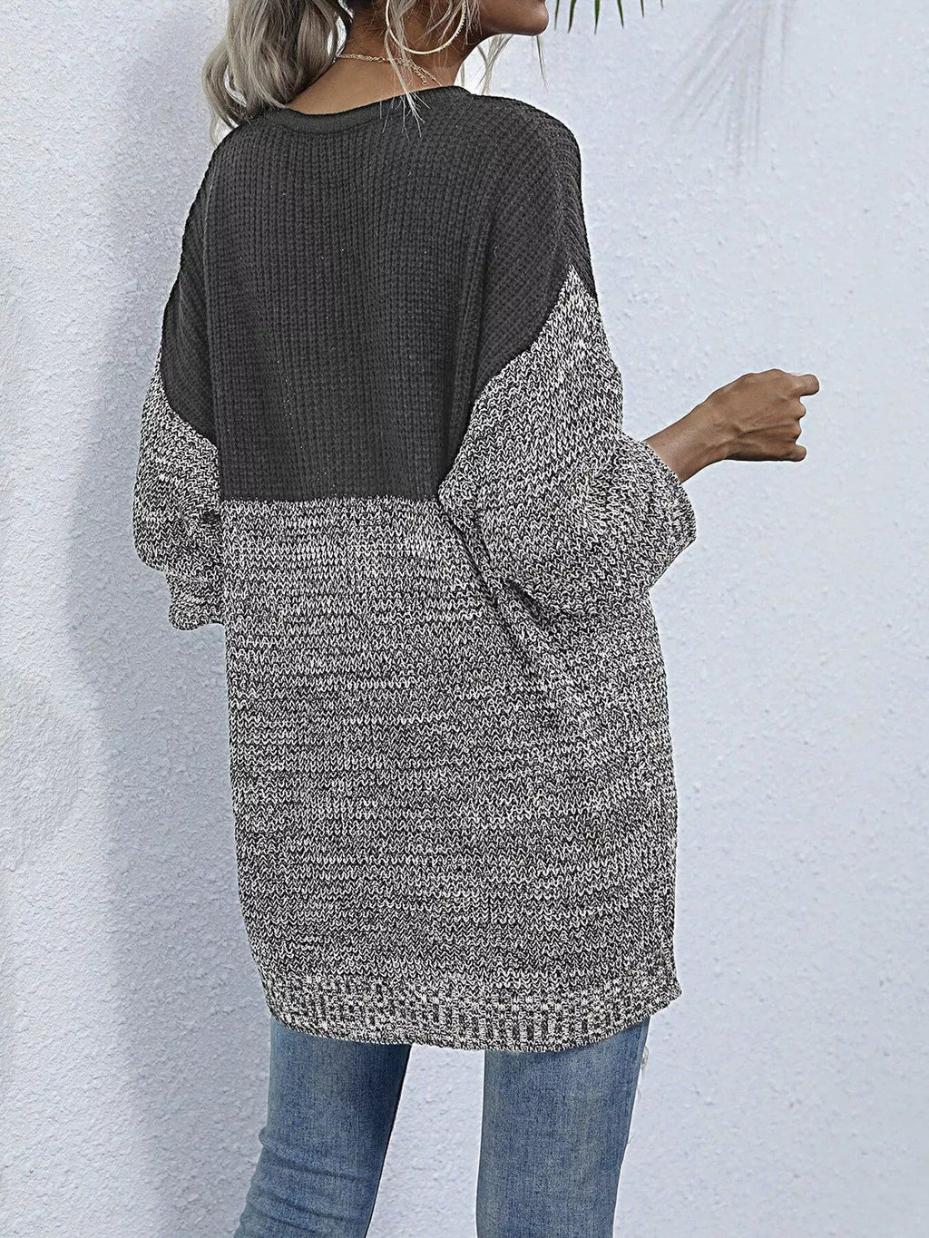 Color Block Long Sleeve Oversized Sweater