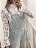 Lace Crochet Bell Sleeve Mock Neck Blouse