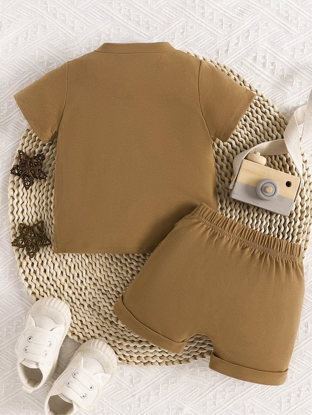 Children's Letter Round Neck Tee and Shorts Set