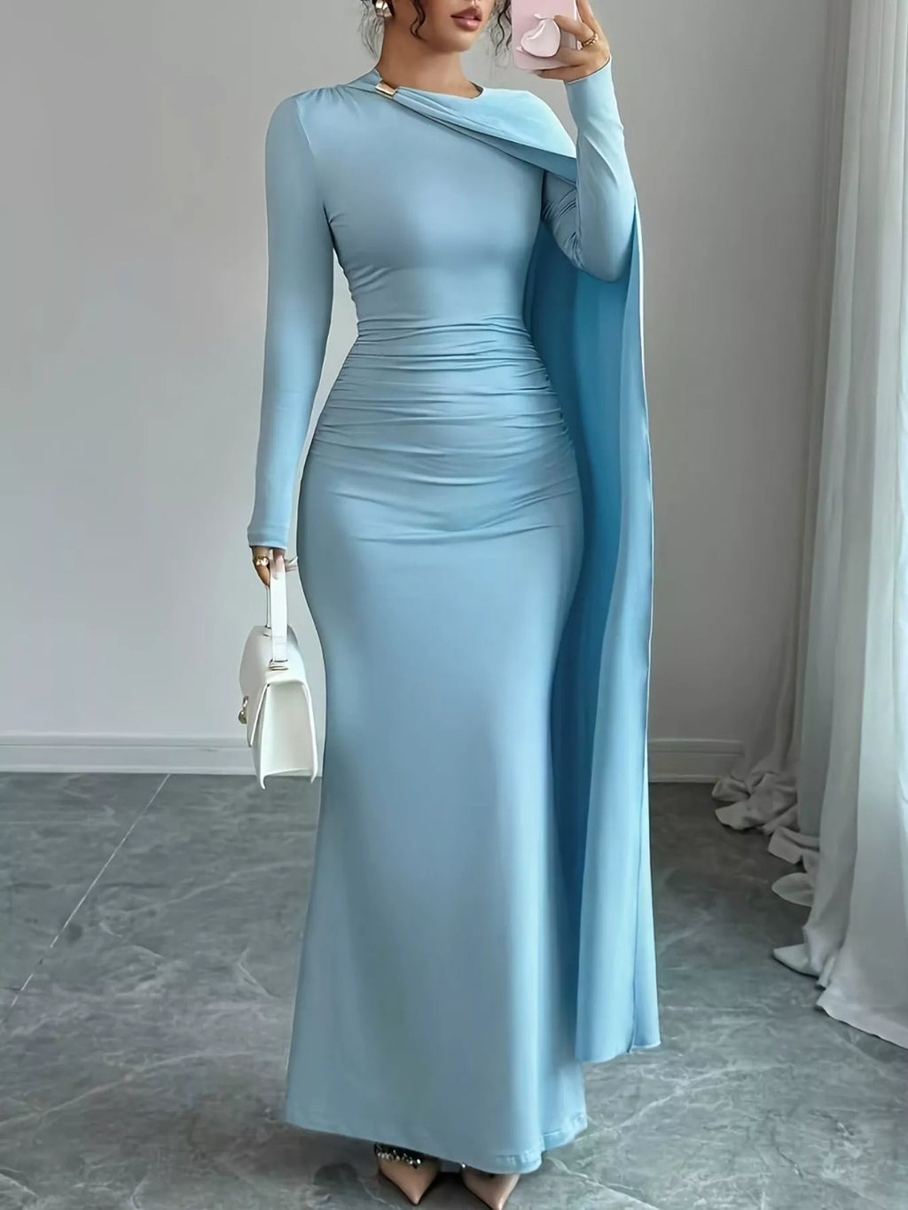 Ruched Long Sleeve Maxi Dress