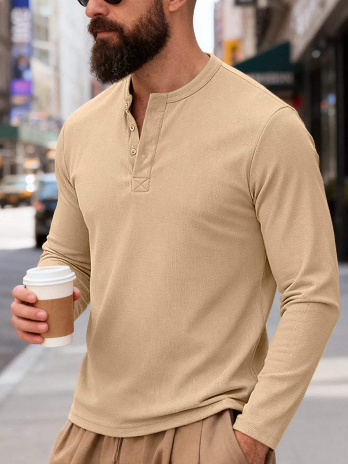 Men's Full Size Casual Henley Long Sleeve T-Shirt Plus Size