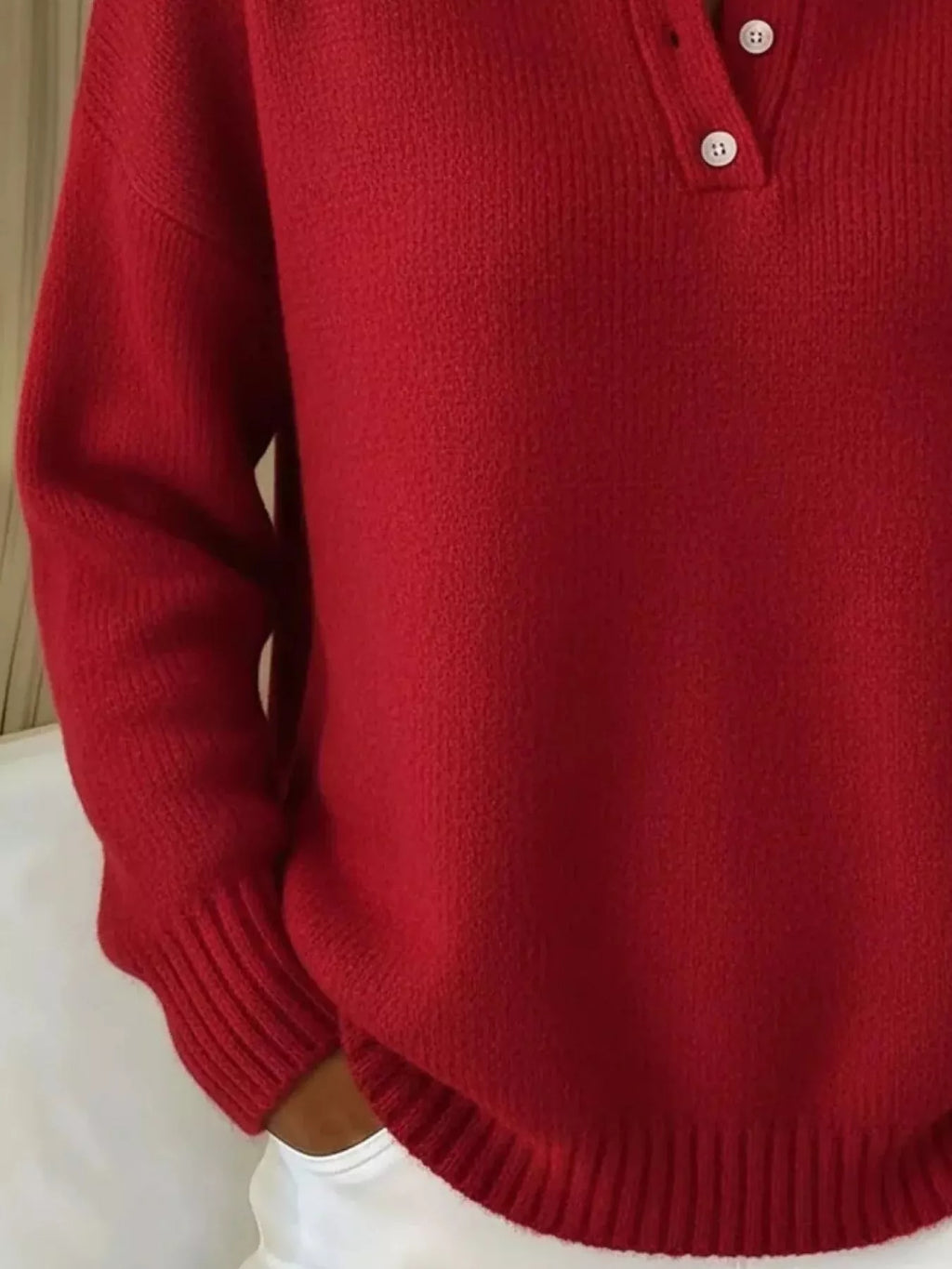 Full Size Button Detail Drop Shoulder Sweater Plus Size