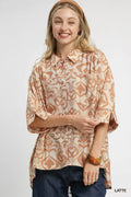 Umgee Abstract Print Button-Up Oversized Shirt