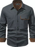 Men's Casual Long Sleeve Button-Down Shirt with Pockets