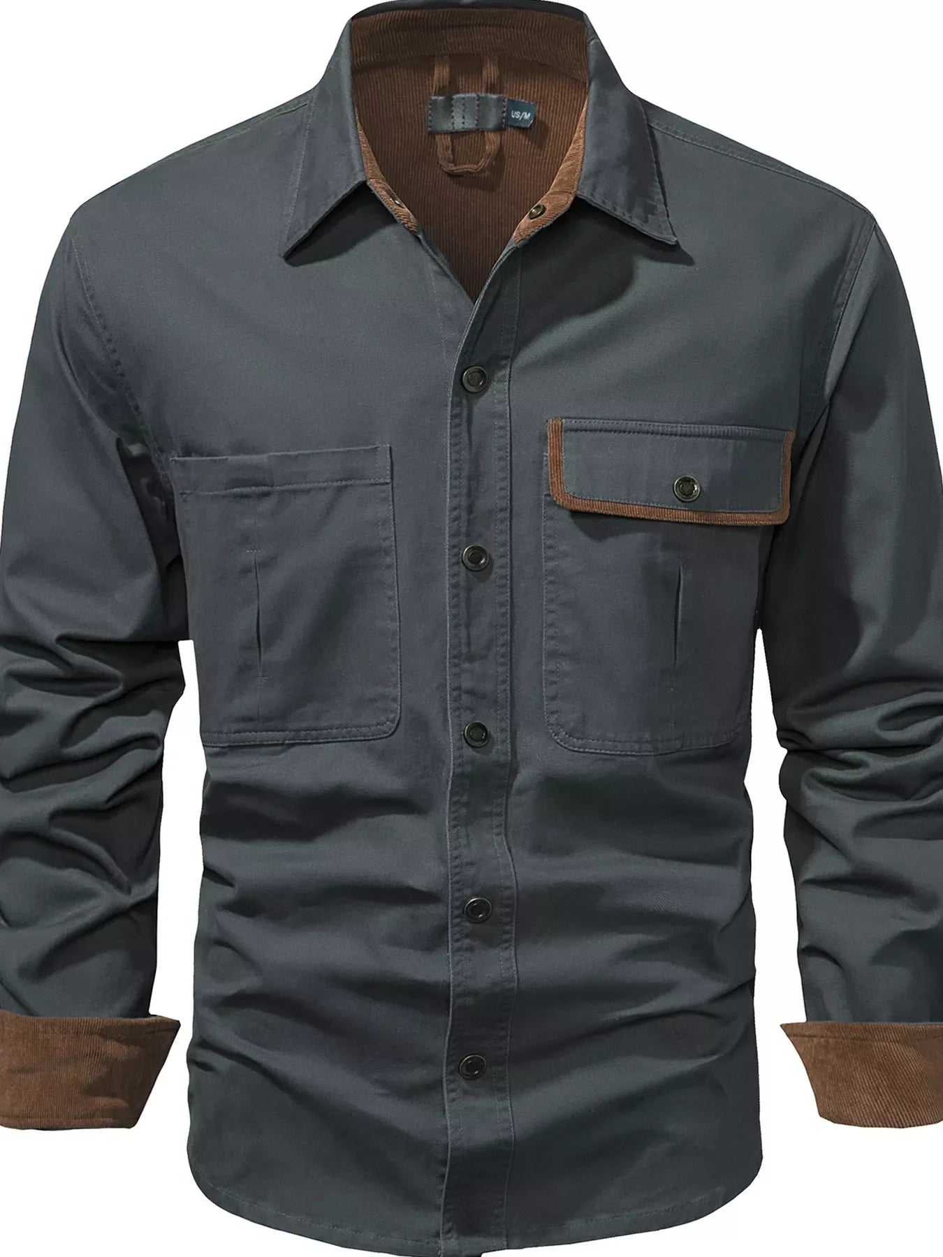 Men's Casual Long Sleeve Button-Down Shirt with Pockets