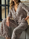 Leopard Print Ruffle Trim and Pants Lounge Set