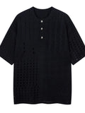 Men's Openwork Button Detail Knit Henley T-Shirt