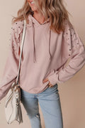 Drawstring Studded Shoulder Hoodie