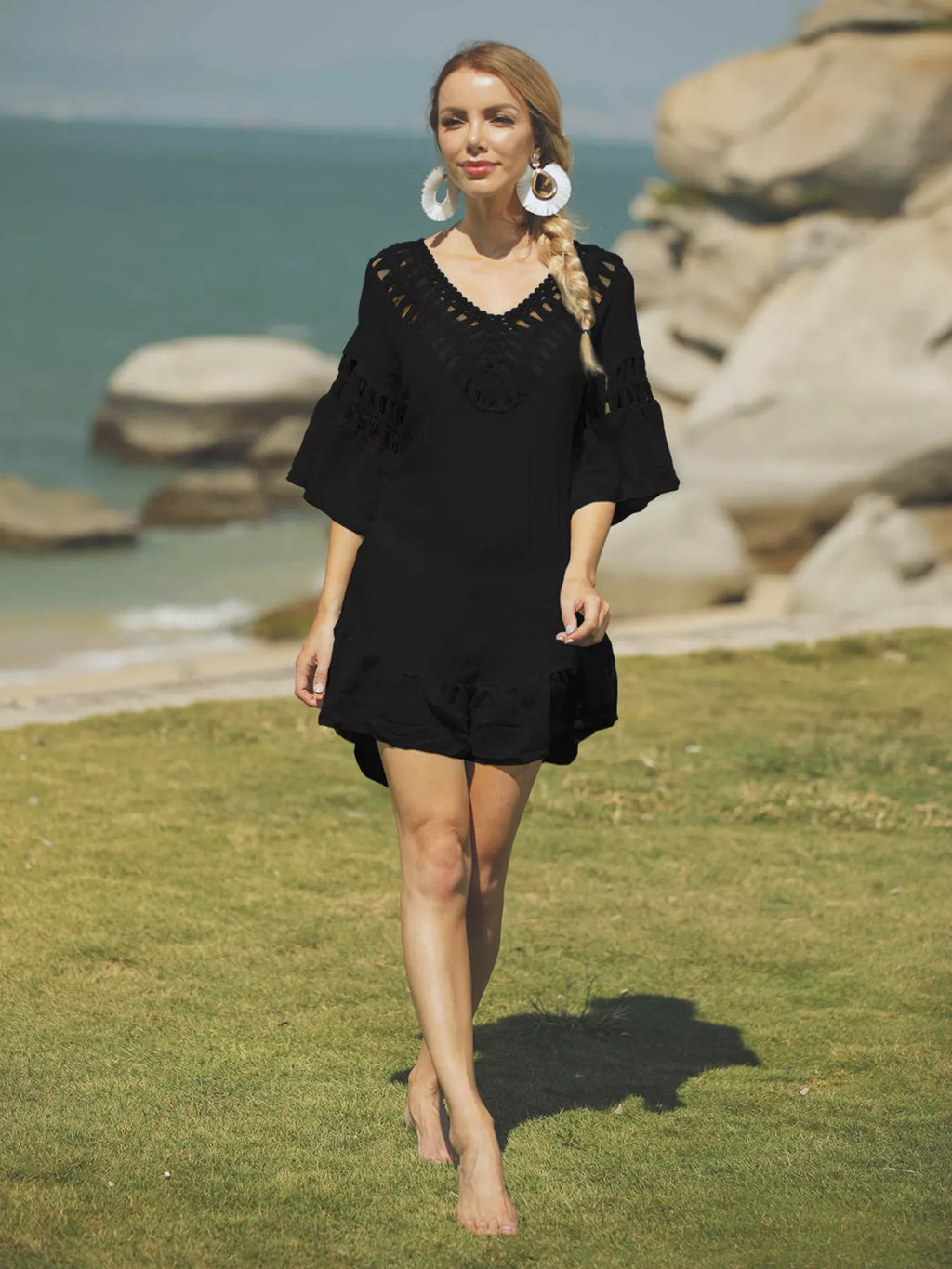 Crochet V-Neck Beach Cover-Up Dress