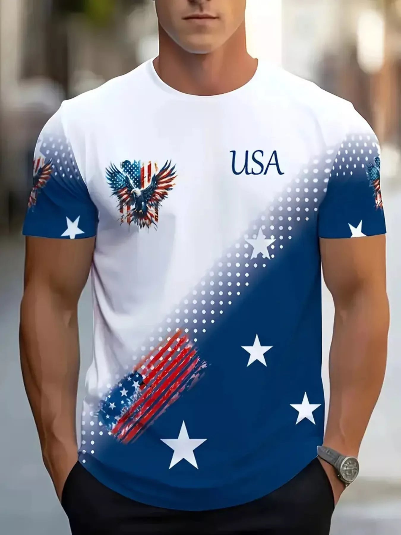 Men's Full Size Patriotic Eagle USA Graphic T-Shirt Plus Size