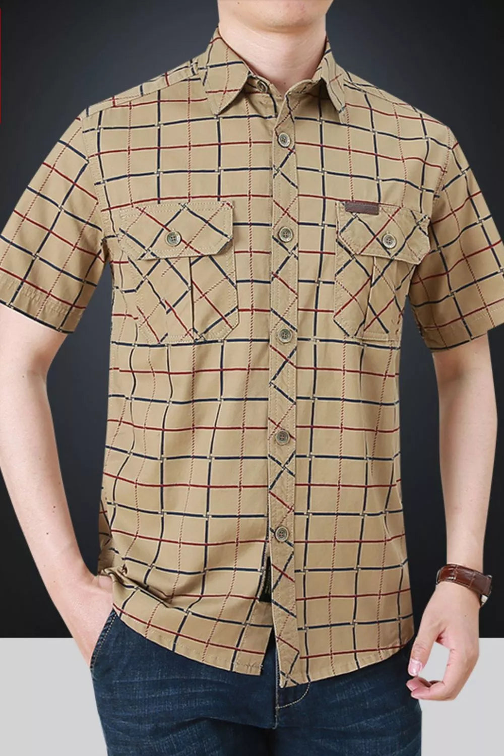 Men's Plus Size Casual Plaid Short Sleeve Shirt