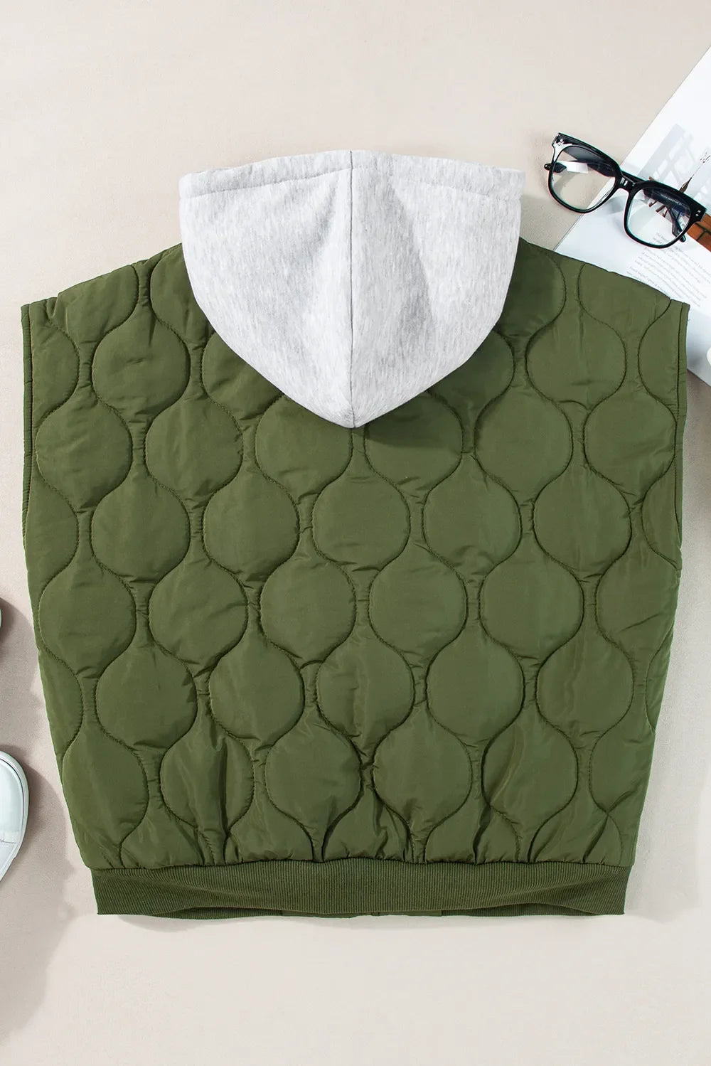 Drawstring Zip Up Hooded Vest Coat