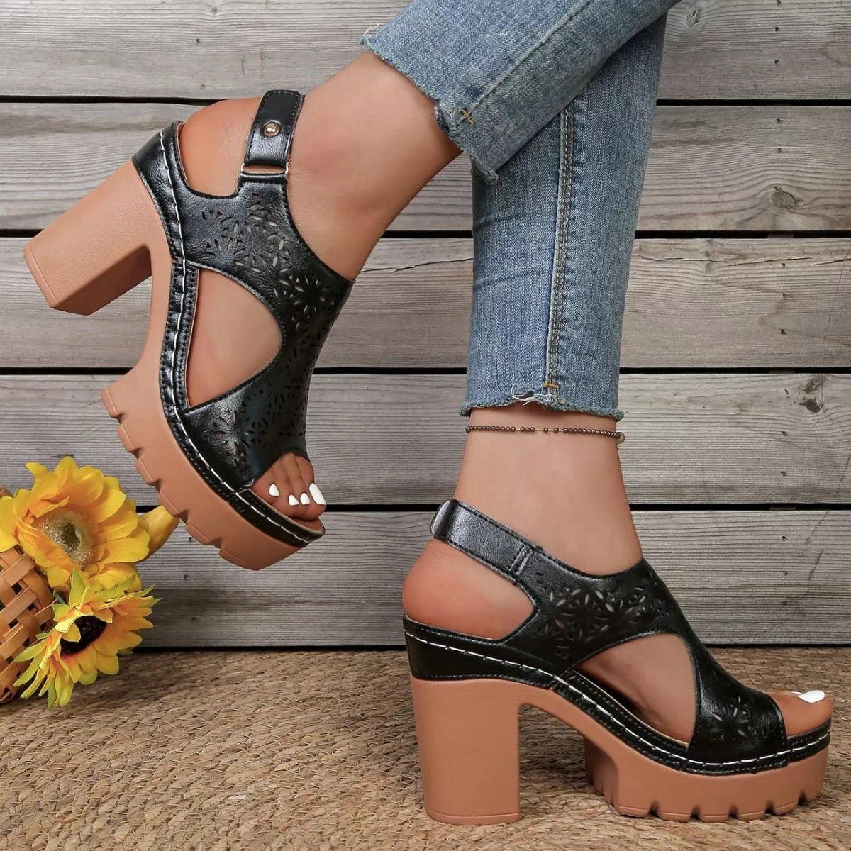 Open Toe Block Heels Sandals