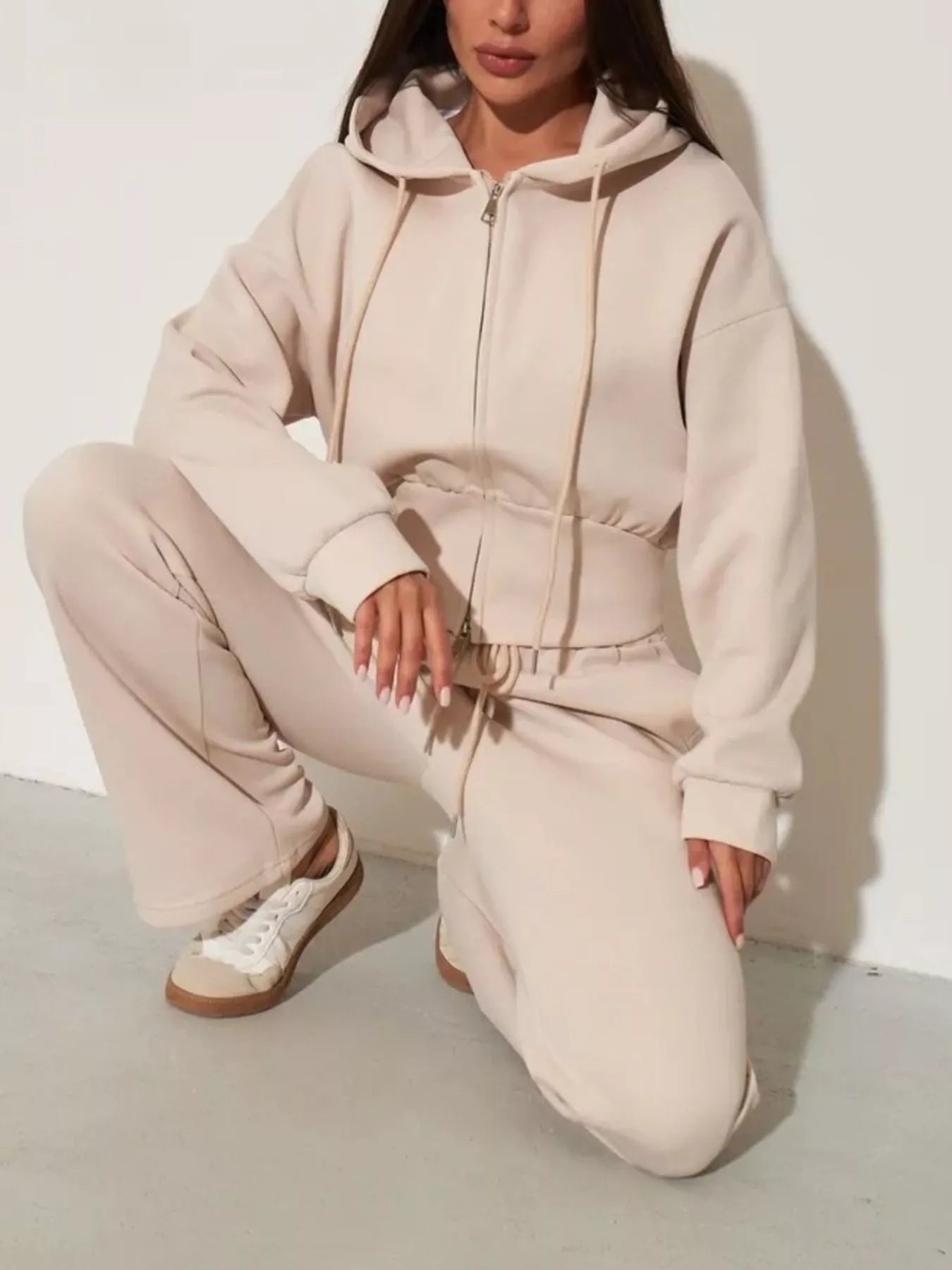 Zip-Up Hoodie and Wide-Leg Pants Set