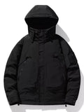 Men's Plus Size Hooded Puffer Jacket with Multiple Pockets