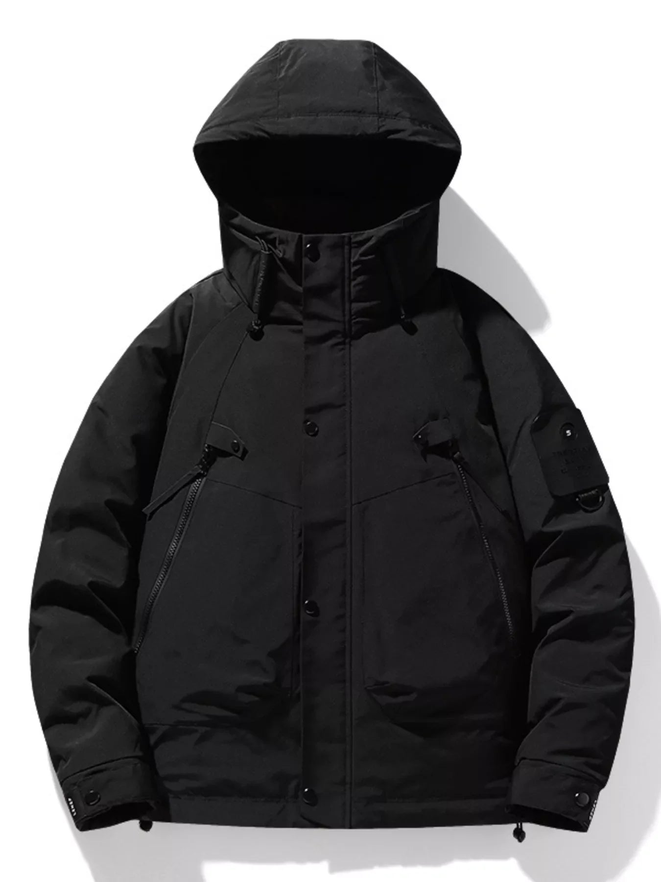 Men's Plus Size Hooded Puffer Jacket with Multiple Pockets