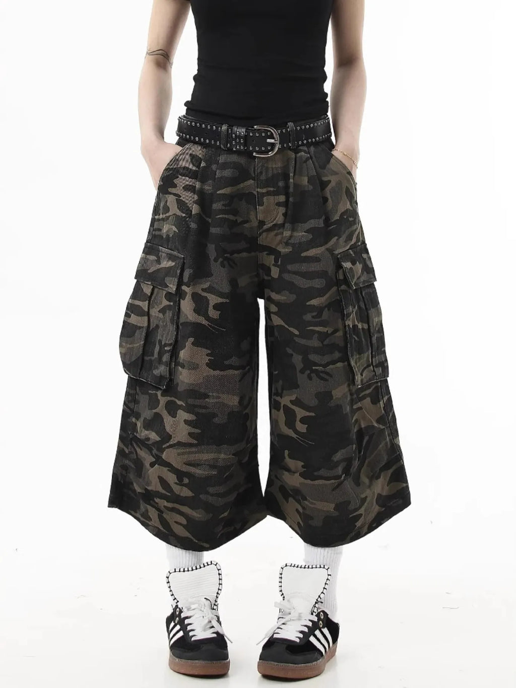 Men's Full Size Camouflage Wide-Leg Cargo Jeans Plus Size