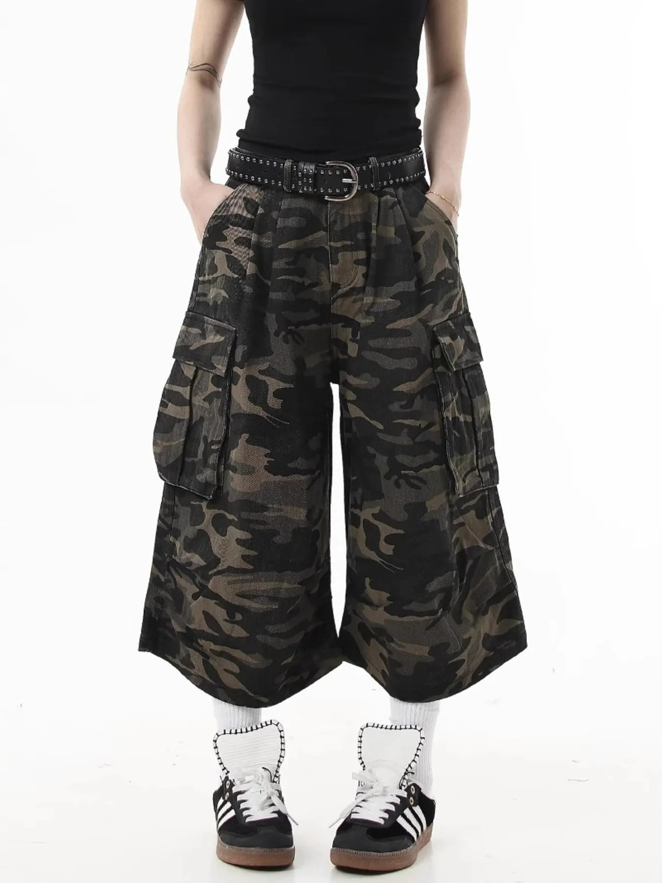 Men's Full Size Camouflage Wide-Leg Cargo Jeans Plus Size