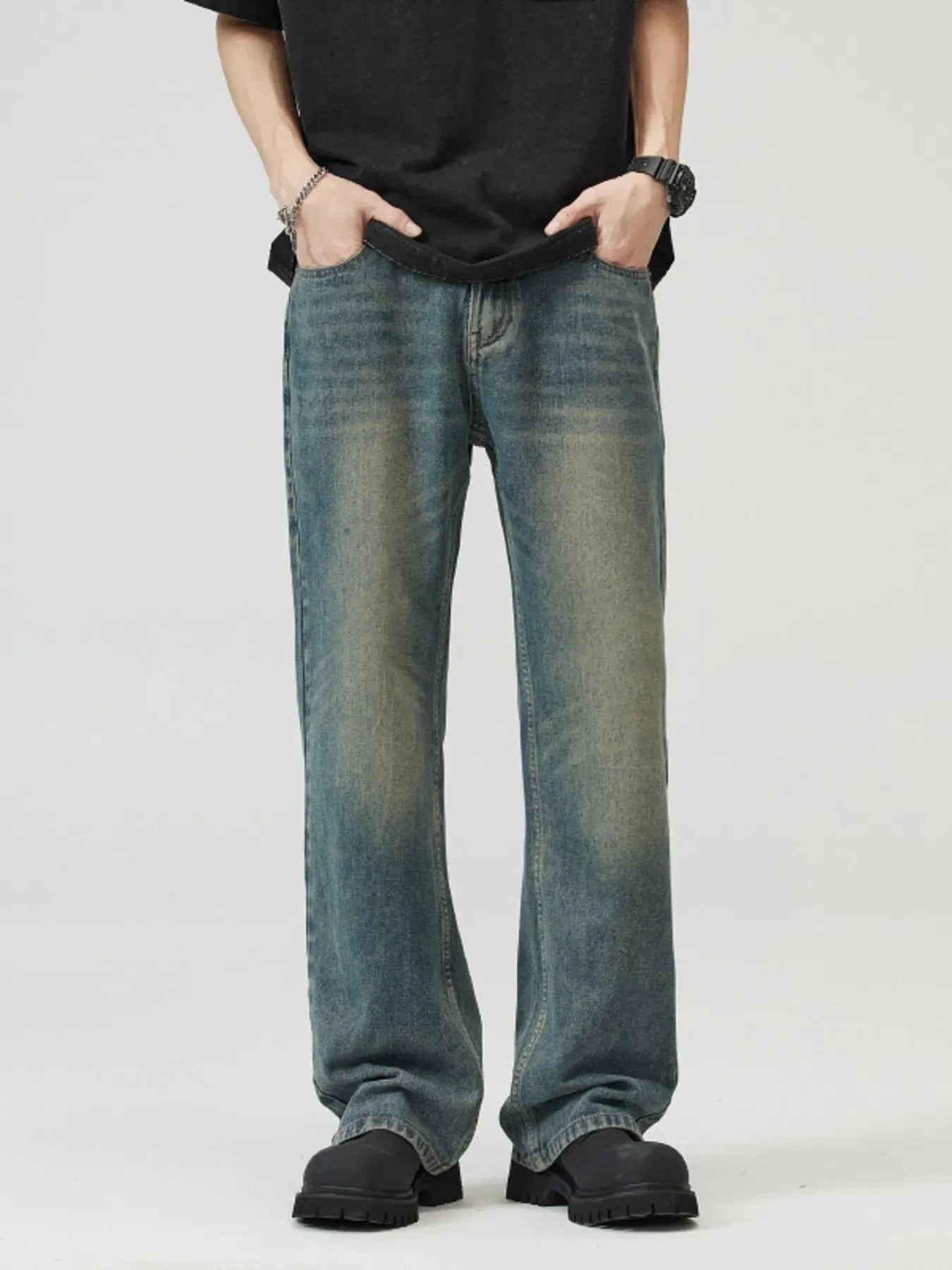 Men's Full Size Washed Straight Leg Jeans Plus Size