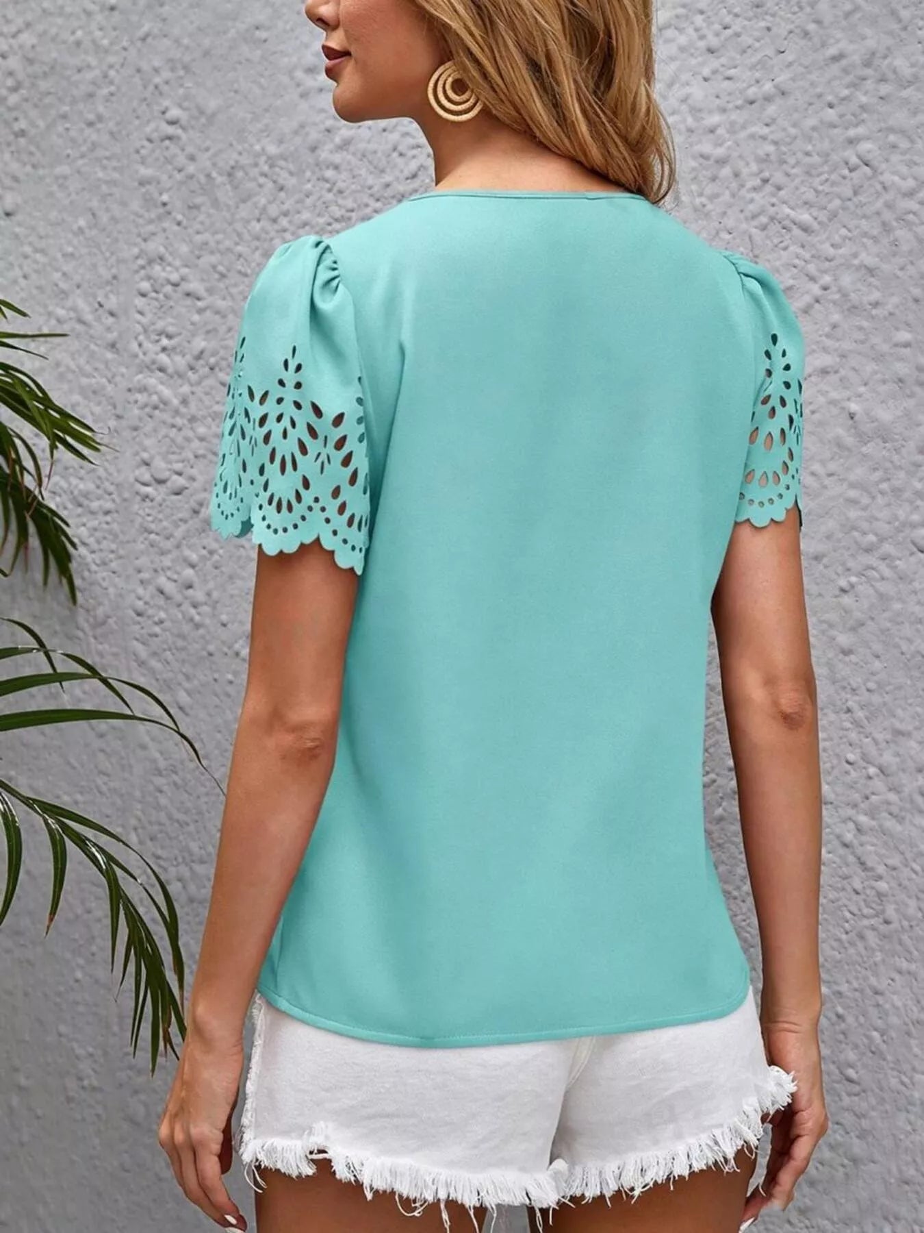 V-Neck Lace Short Sleeve Blouse