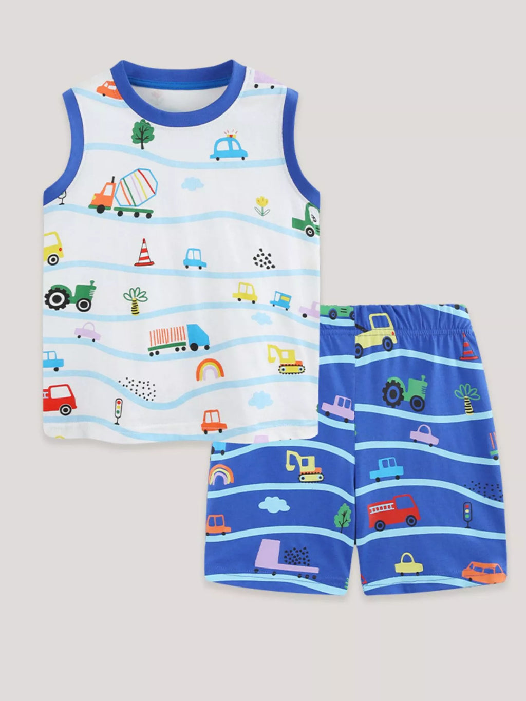 Children's Cartoon Vehicle Print Sleeveless Top & Shorts Set