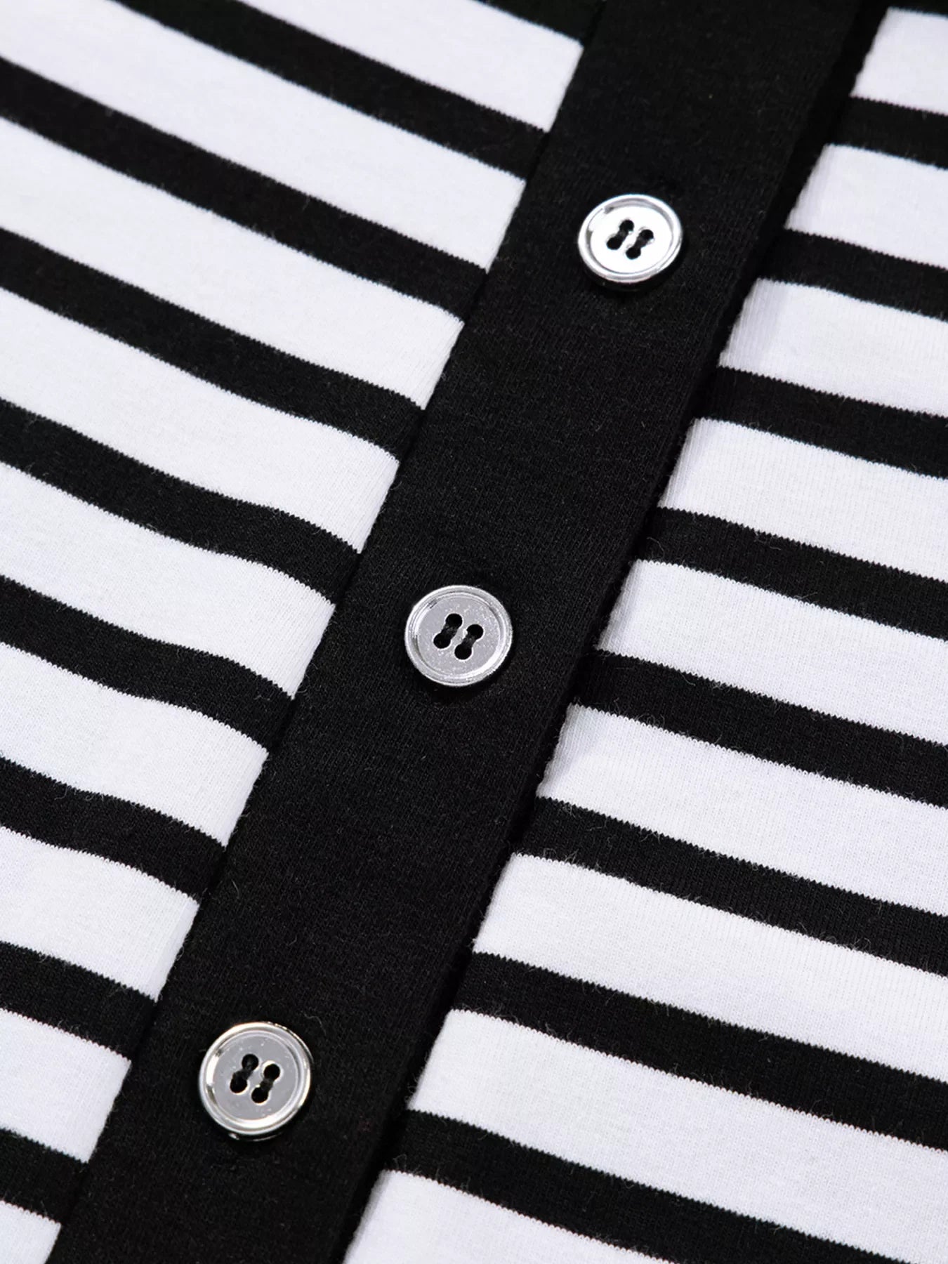 Stripe Buttoned Front Collared Long Sleeve T Shirt Dress with Pockets