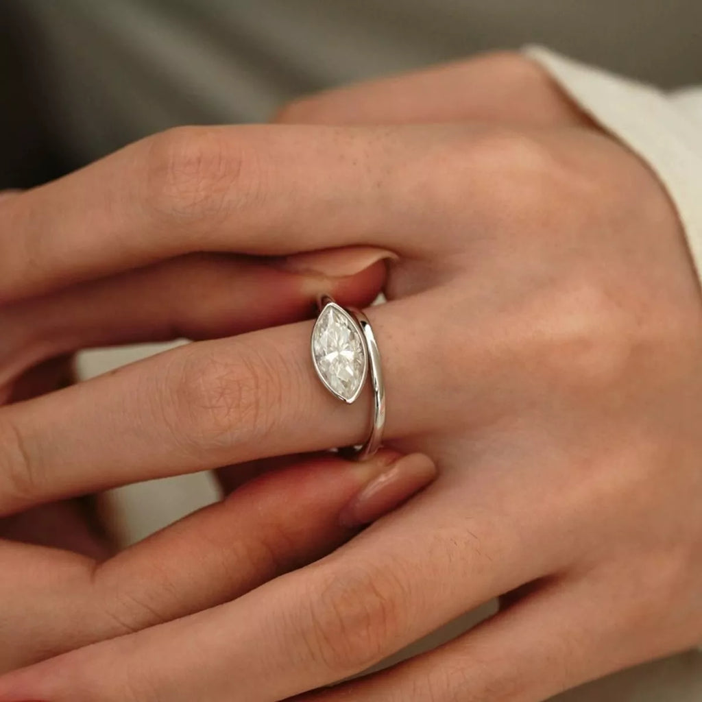 2 Carat 925 Sterling Silver Moissanite Marquise Cut Bypass Ring