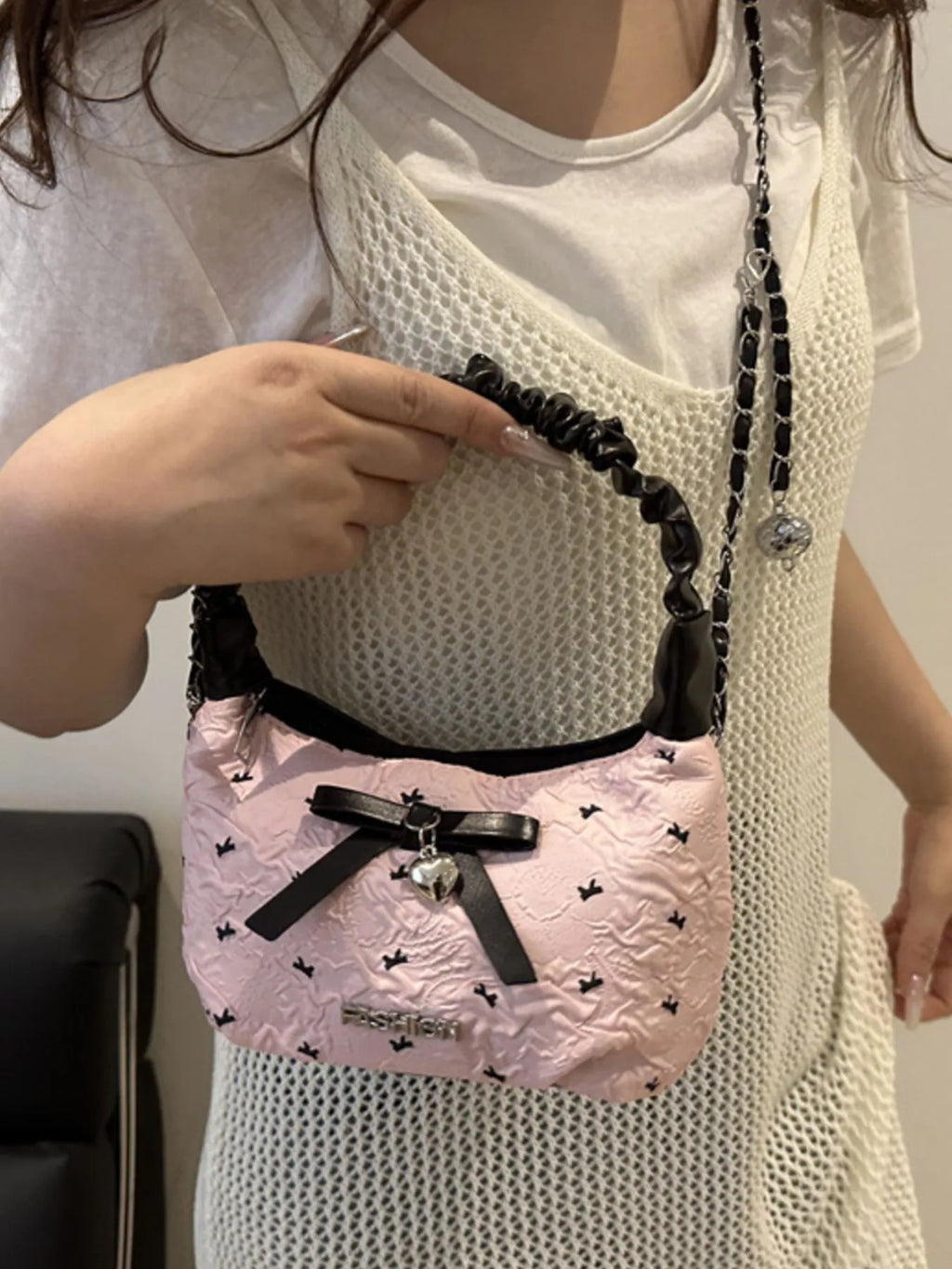Bow Ruched Strap Crossbody Bag